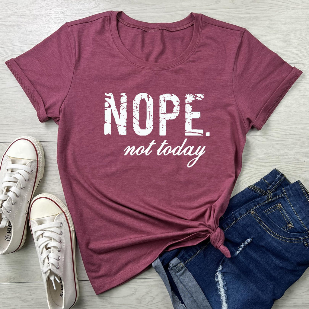 LOOKFACE Women Cute Tops Nope Summer Graphic Tees Wine Red Medium