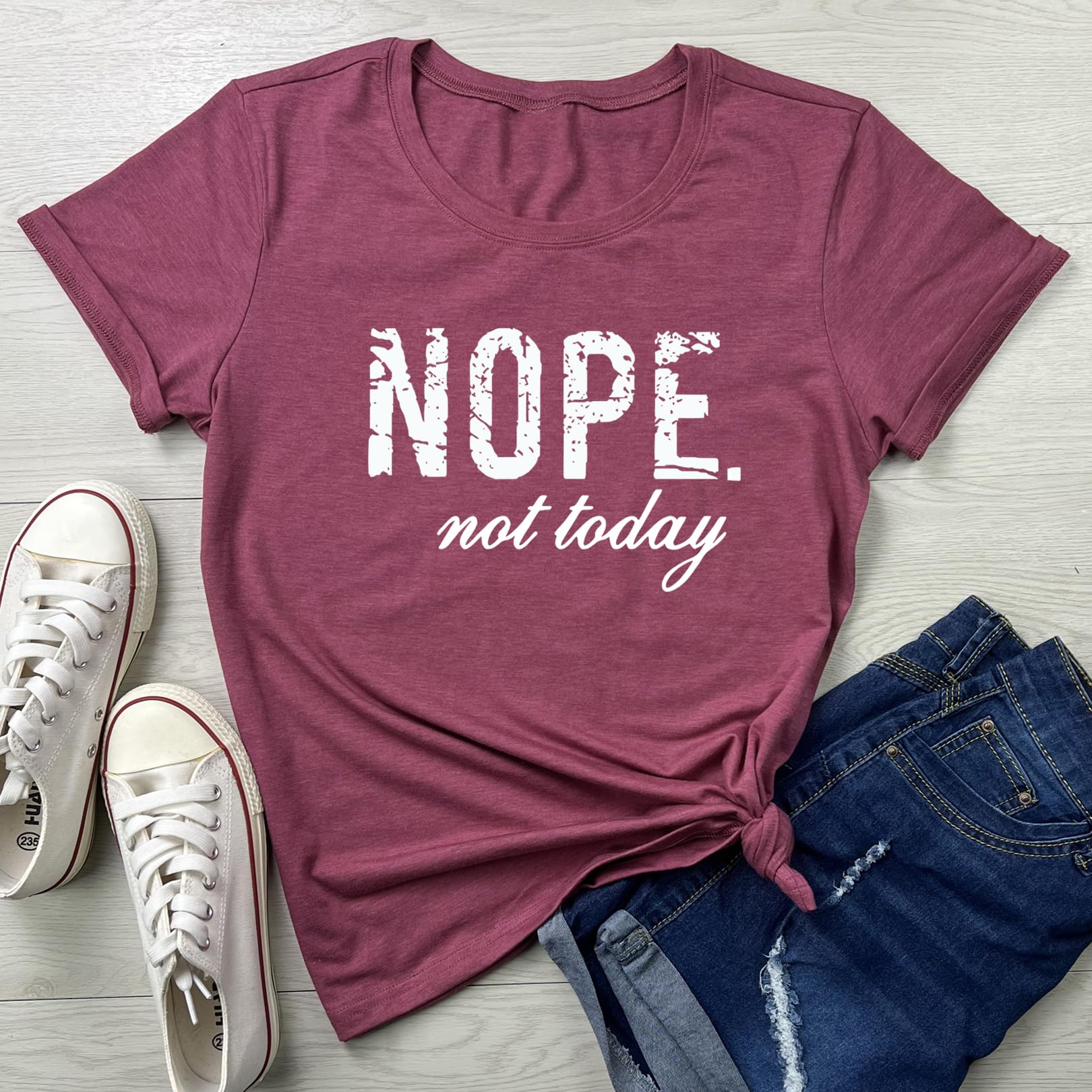 LOOKFACE Women Cute Tops Nope Summer Graphic Tees Wine Red Medium