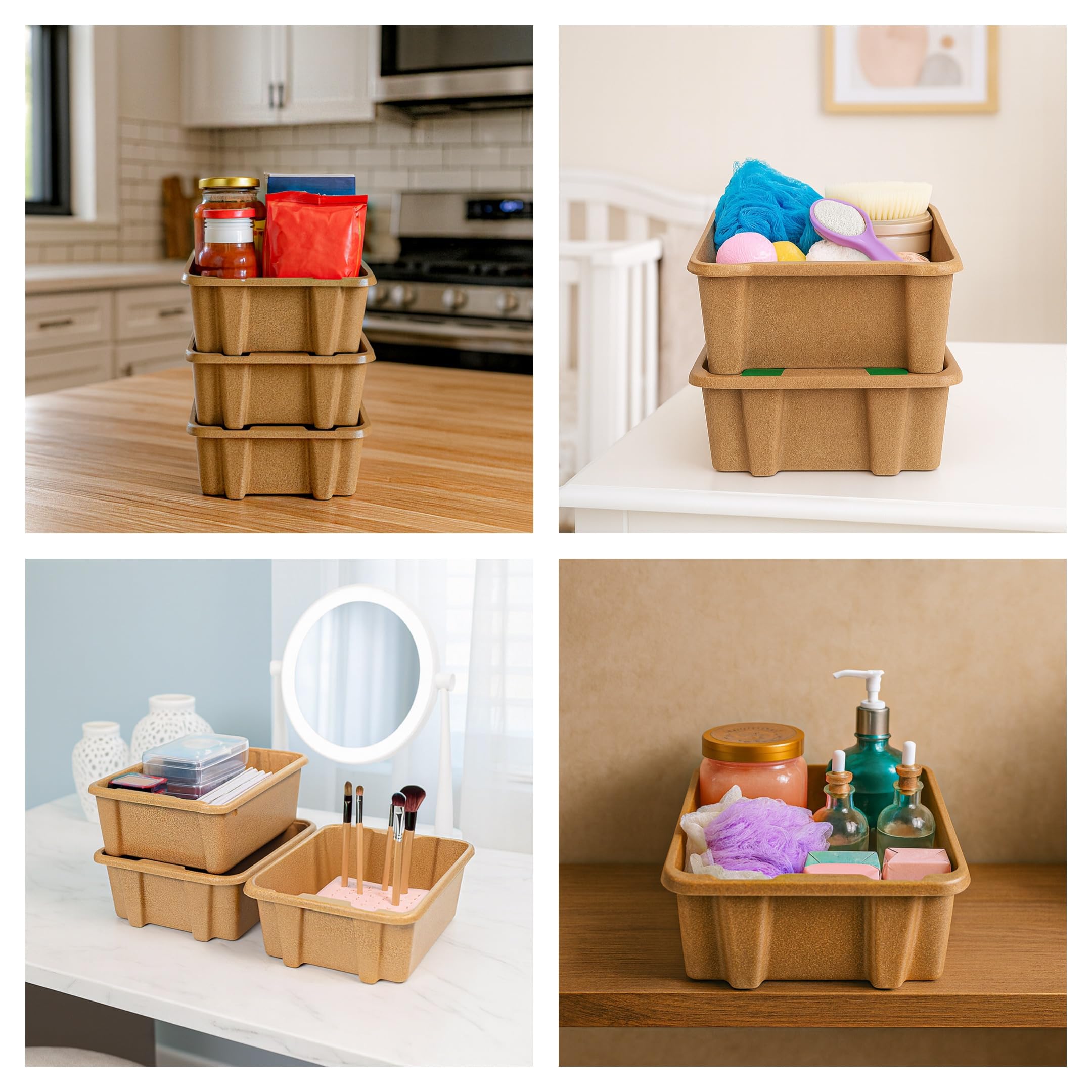 Best Kept Cupboard Organizers And Storage | Plastic Tray Wood-Like Texture| Bathroom Essentials | Skincare Organizer | Facial Care Product Storage Bin | Light Brown 3-Piece Organizer Set