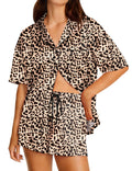 Ekouaer Womens Silk Satin Pajama Set, 2 Piece Short Sleeve Button Up Pjs for Bridesmaids Getting Ready Outfits Brown Leopard Medium
