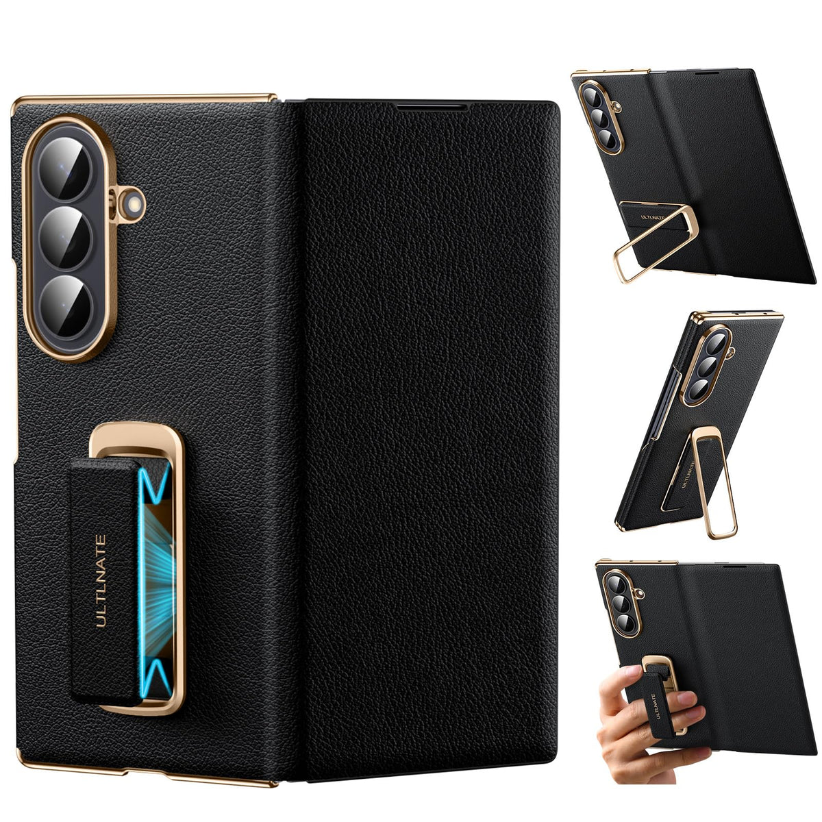 zifiuzem Magnetic Leather Flip Case for Samsung Galaxy Z Fold 8 Ultra with Rotating Stand & Wrist Strap - Full Coverage Shockproof Phone Cover 5G, Black