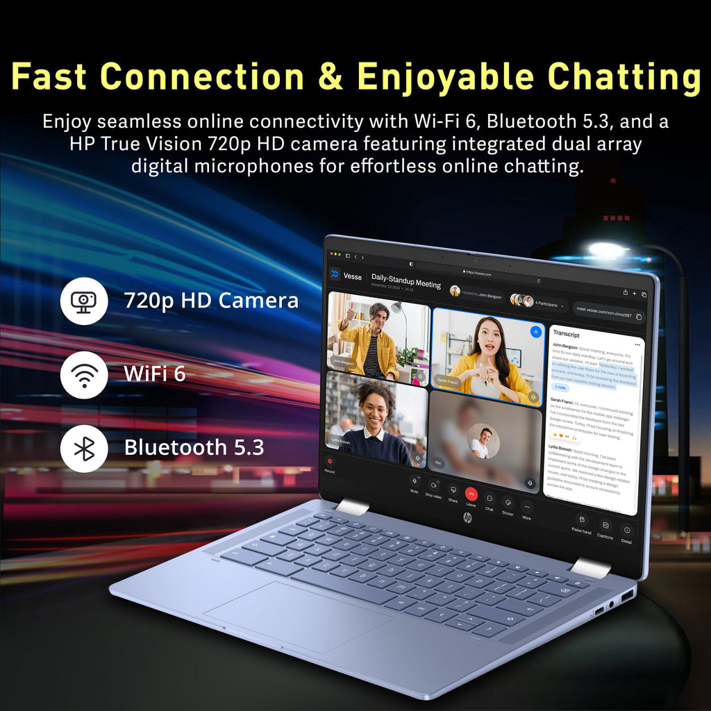 HP Chromebook x360 14" FHD Touchscreen Laptop, Intel Processor N100, 4GB RAM, 224GB Storage(64GB eMMC+160GB Docking Station Set), Intel UHD Graphics, 720p HD Camera, Wi-Fi 6, Chrome OS, Sky Blue