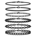 Aospkle 6PCS Stainless Steel Bracelets for Men Women, Black Cuban Link Rope Box Wheat Chain Paperclip Figaro Jewelry Set, 8 Inches