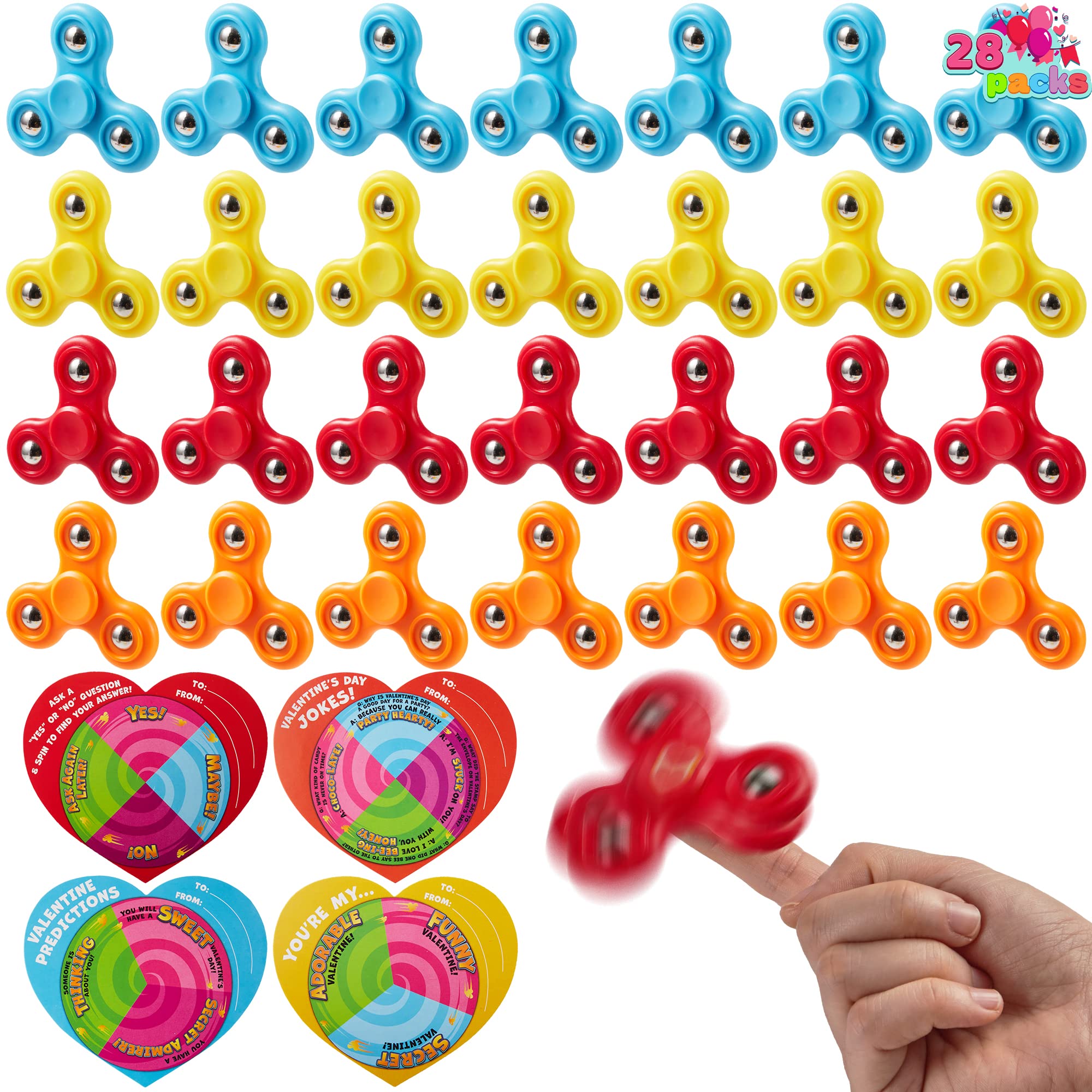 JOYIN 28 PCSFidget Spinner with Gifts Cards, Stress Relief Hand Finger Spinner Fidget Toy for Kids Party Favors for Classroom Exchange Toy, School Classroom Prizes Exchange Gift
