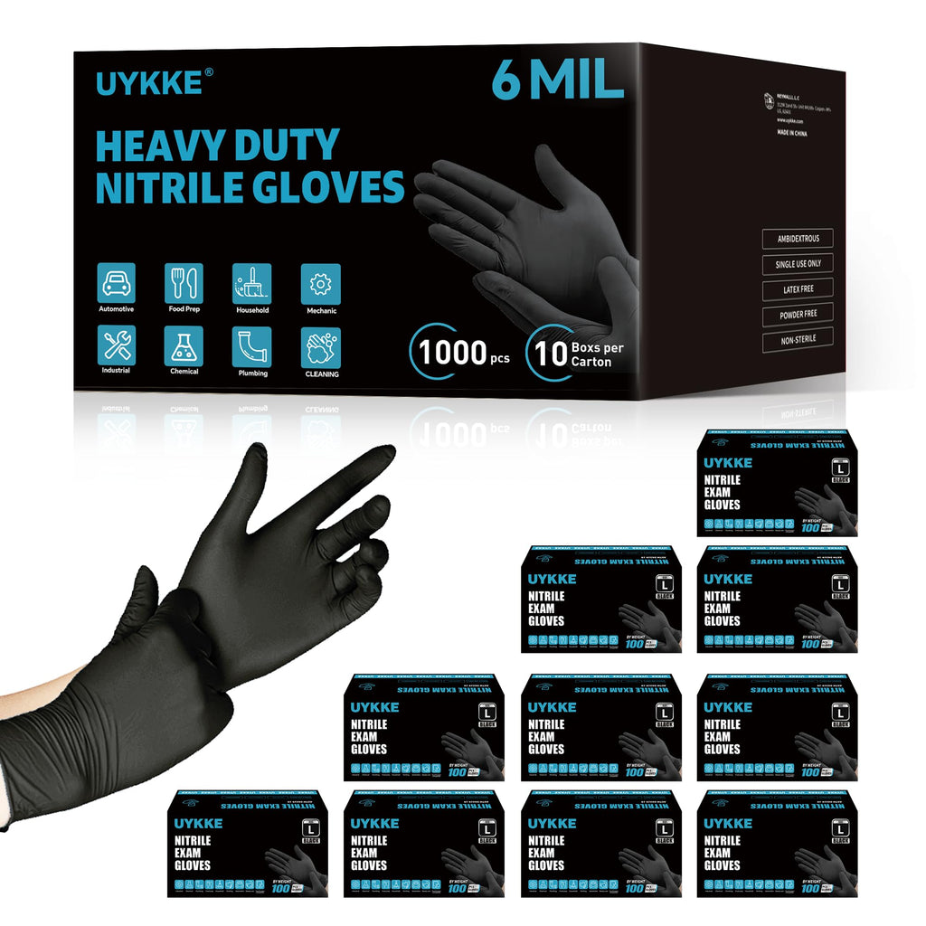 UYKKE Nitrile Gloves Disposable Latex Rubber Cooking Black Gloves Nitrile Gloves XL Black Latex Glove Disposable Latex Cooking Rubber HEAVY DUTY 6 Mil Glove