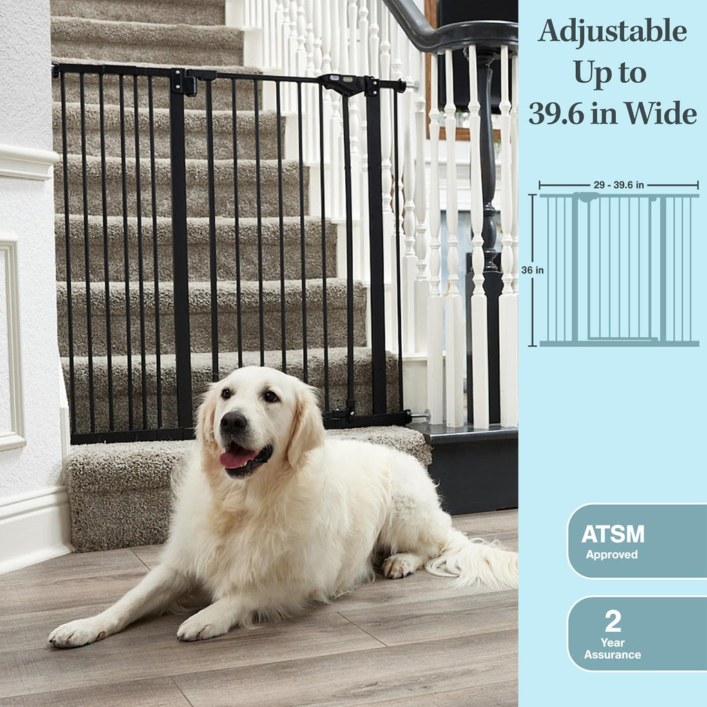 InnoTruth 36" Tall Baby Gate for Dogs, 29-39.6” Auto Close Safety Gate Crafted for Child Protection with 2.24" Slots, Dual-Lock Safety Design and Wall-Friendly, Black
