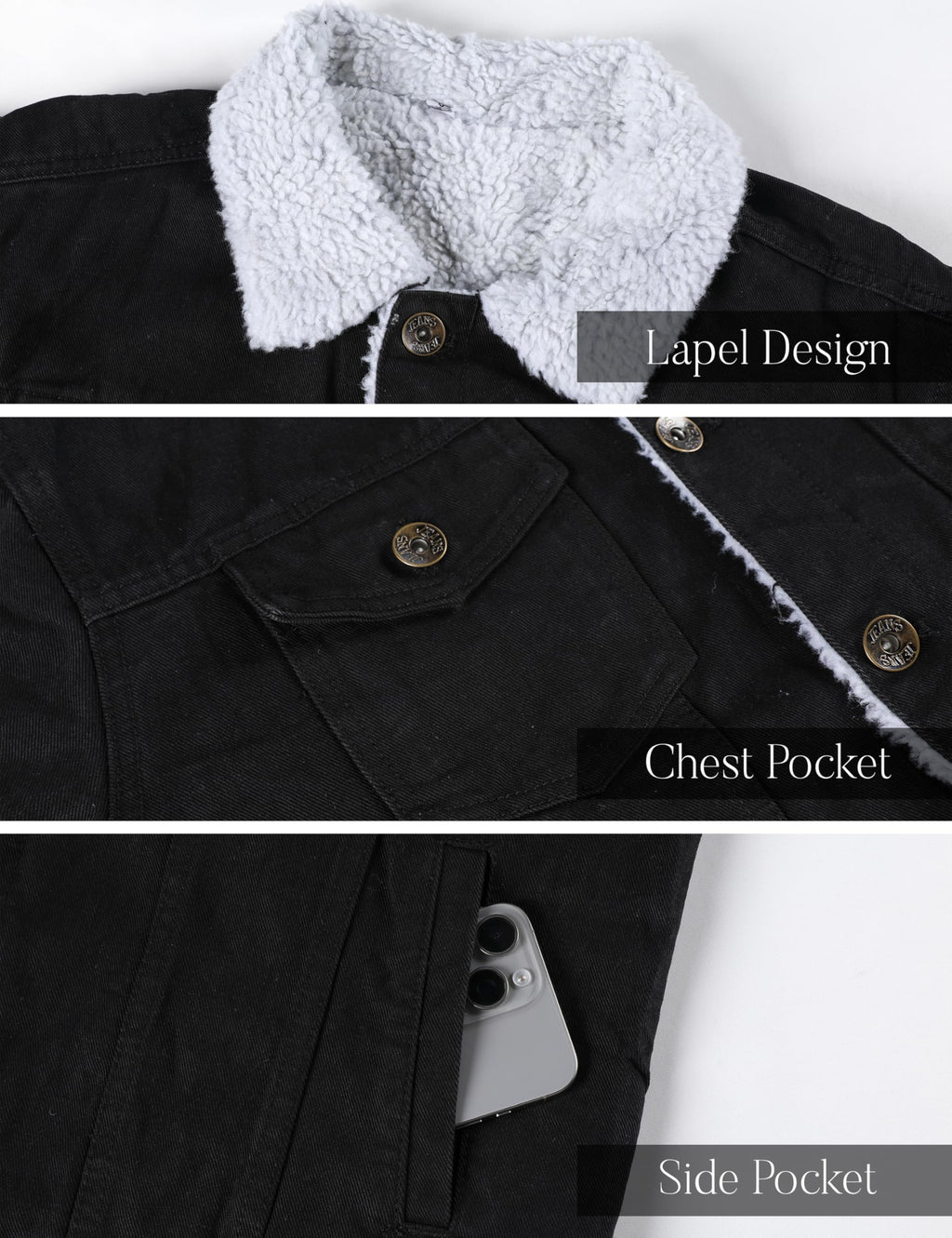 Springrain Men's Sherpa Fleece Lined Denim Jacket Warm Winter Trucker Jacket Cowboy Jean Jacket(ClassicBlack-L)