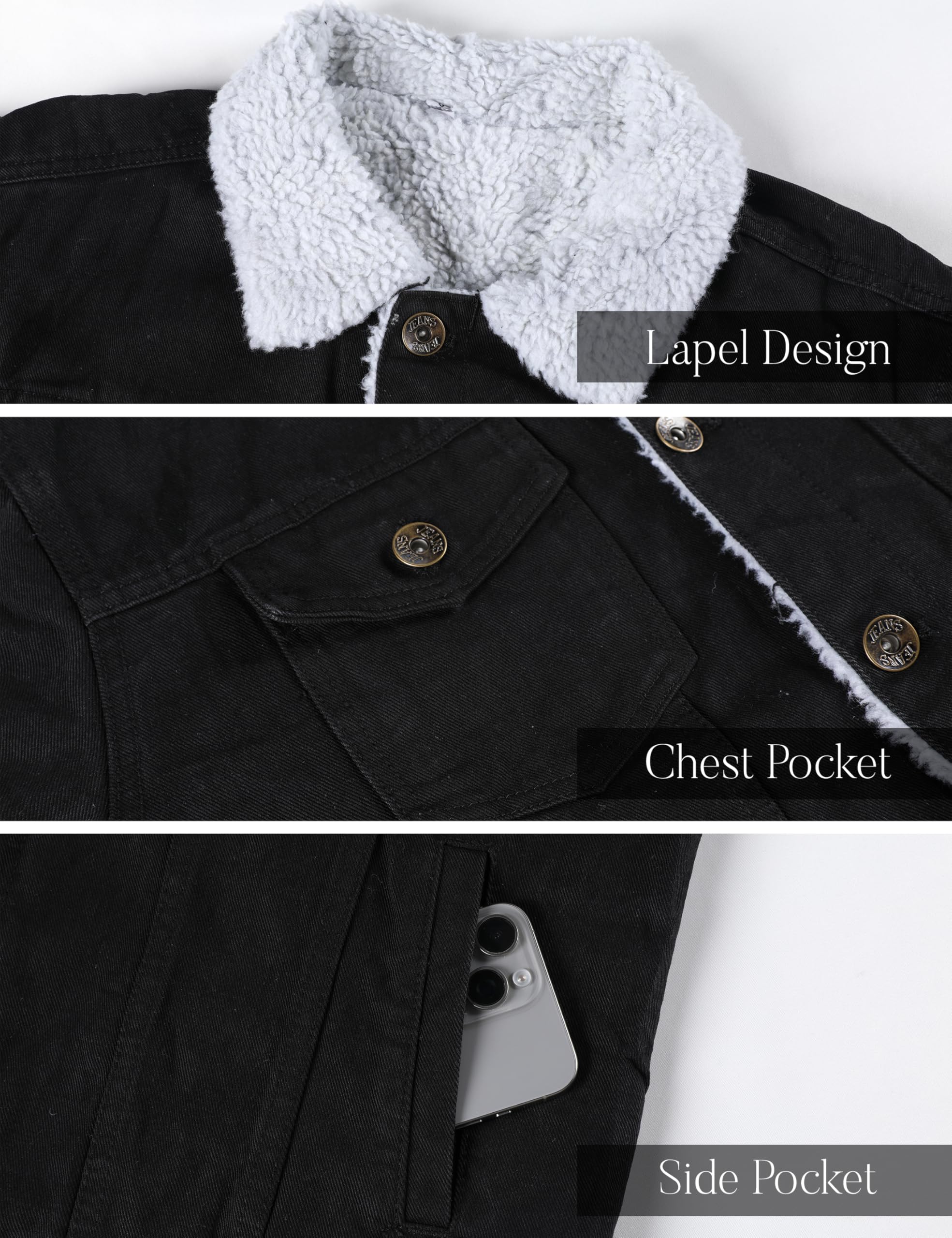 Springrain Men's Sherpa Fleece Lined Denim Jacket Warm Winter Trucker Jacket Cowboy Jean Jacket(ClassicBlack-L)