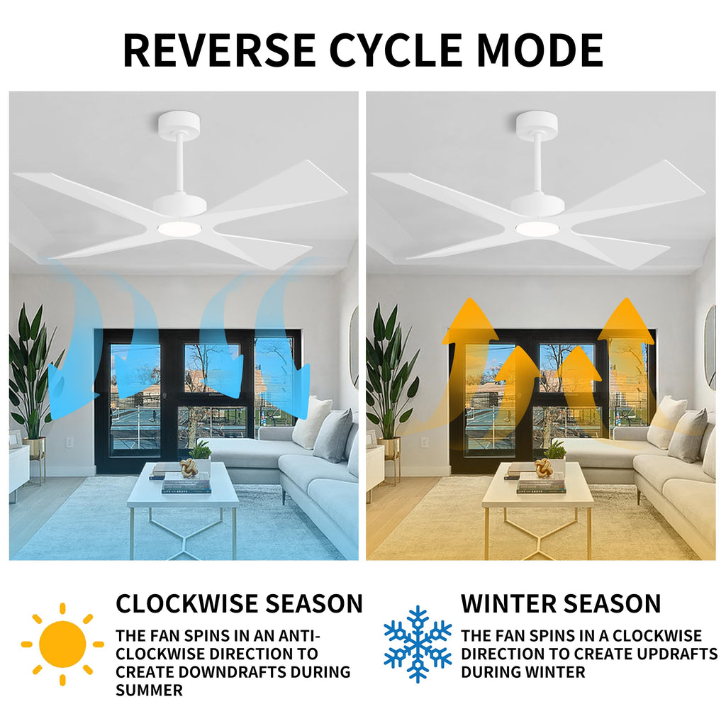 WINGBO 64" Wet Rated Outdoor Ceiling Fan with Lights, 4 ABS Plastic Blades, Reversible DC Motor, 6-Speed Remote Control, 3 CCT, Waterproof Ceiling Fan for Patio Porch Gazebo Garage, Gloss White
