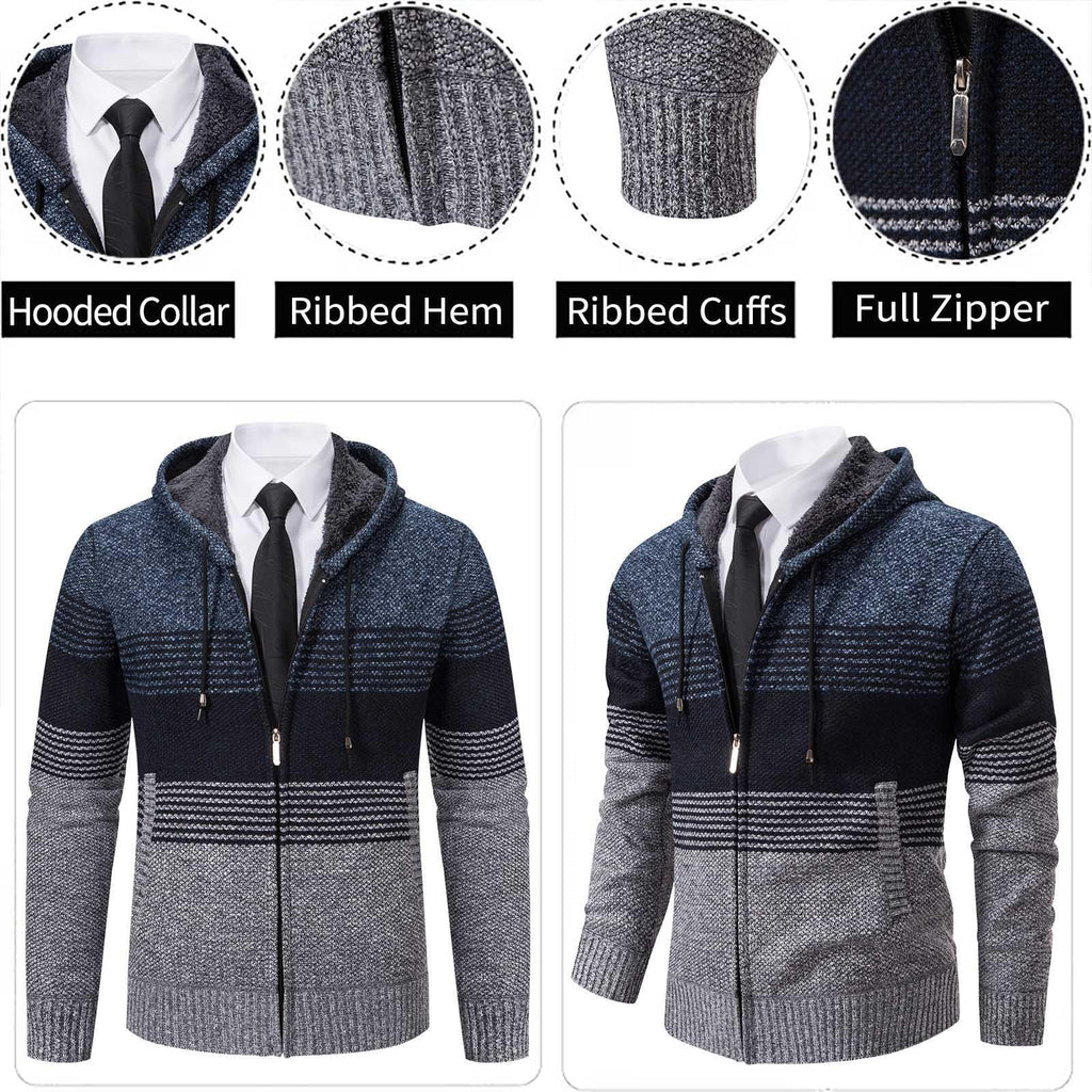 Mylldey Mens Hoodies Knit Sweater, Full Zip Fleece Lined Cardigan Sweaters Casual Regular Fit Knit Hooded Men Sweater Jacket(Blue, S)