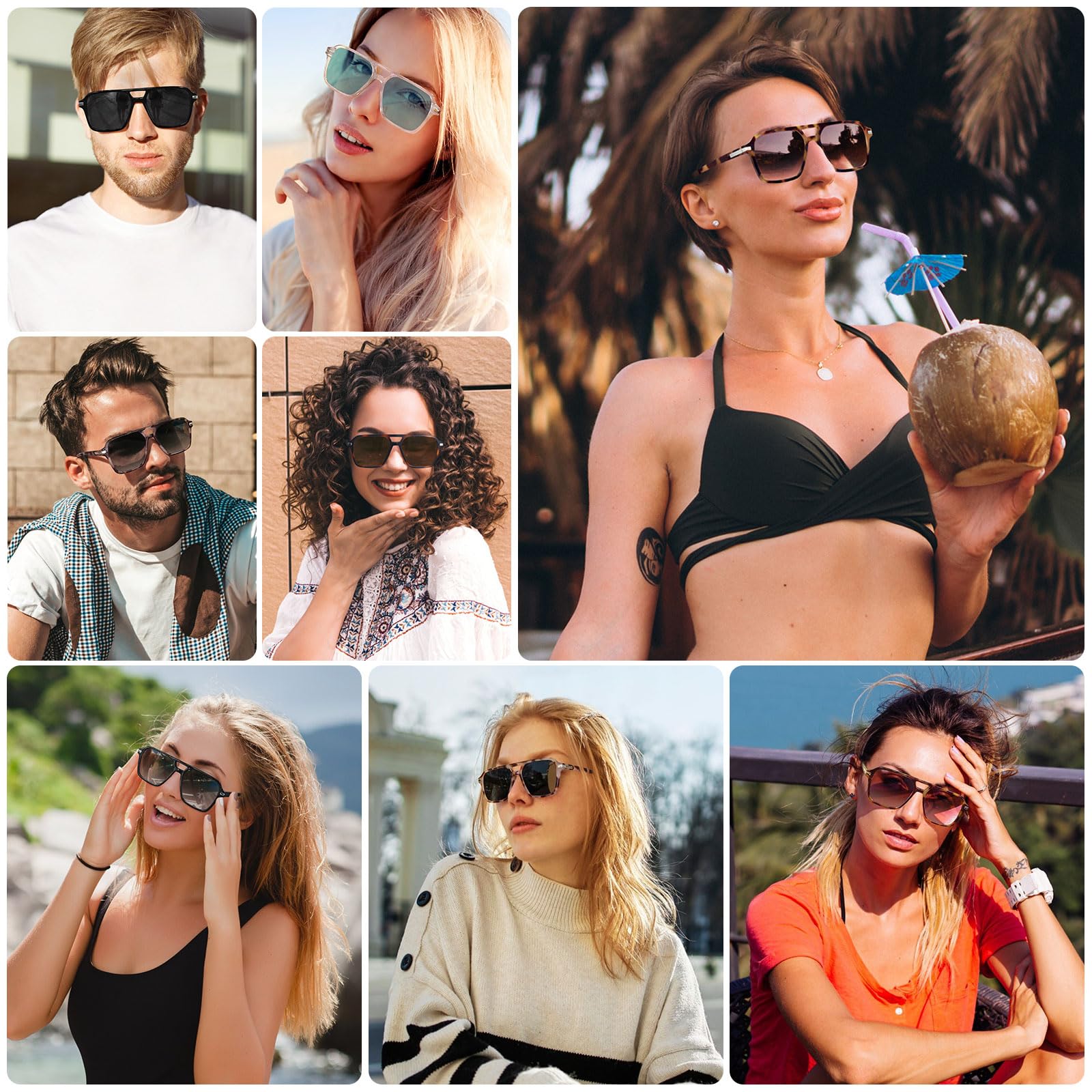 Fozono Retro Aviator Sunglasses for Women Men Trendy Classic Square 70s 80s 90s Vintage Shades Double Bridge Aviators FZN813 Brown Tortoise/Gradient Brown