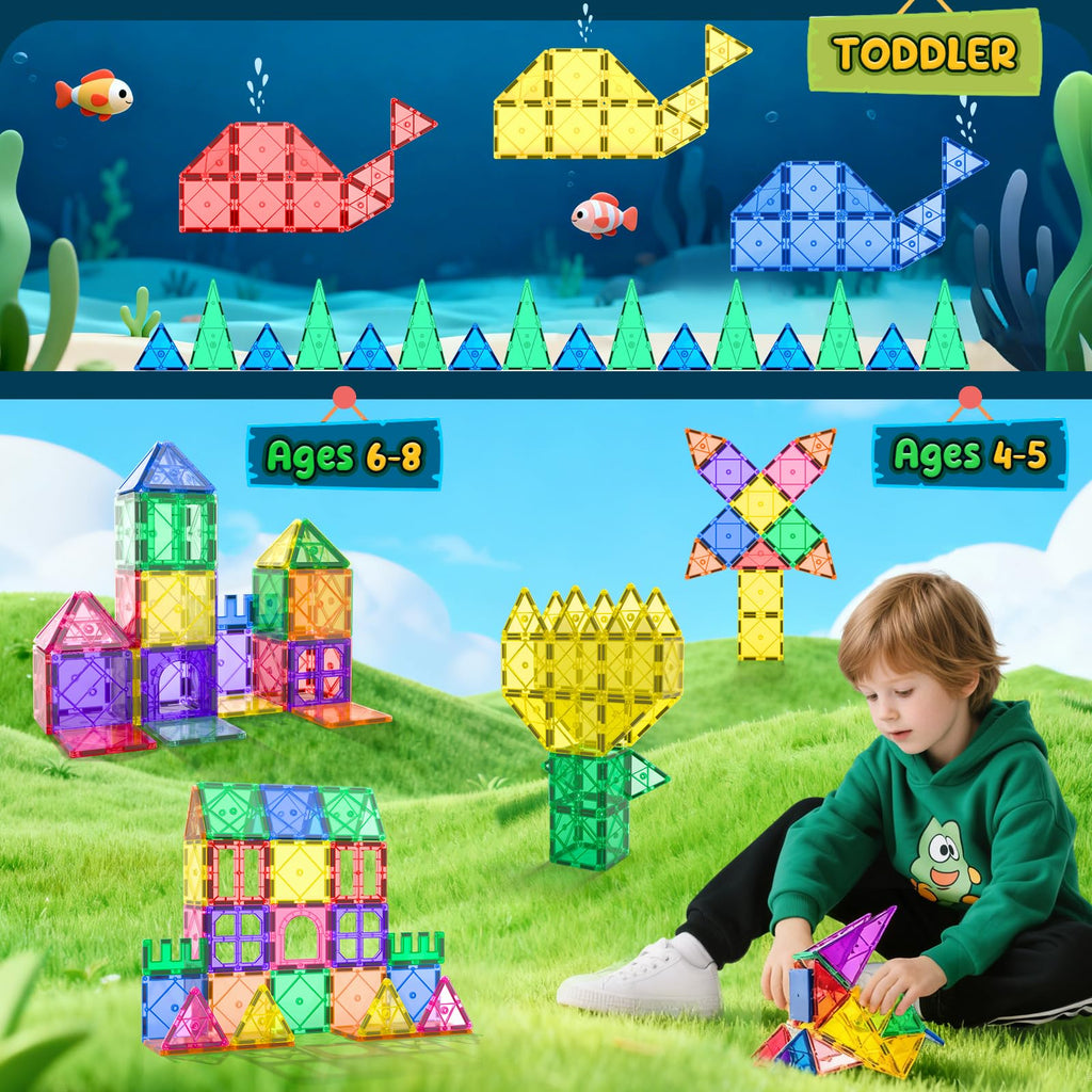 Soyee Magnetic Tiles Toddler Toys Magnetic Building Blocks for Kids Ages 3-12 STEM Educational Toys for Girls & Boys Sensory Toys for Kids with Autism Classroom Must Haves