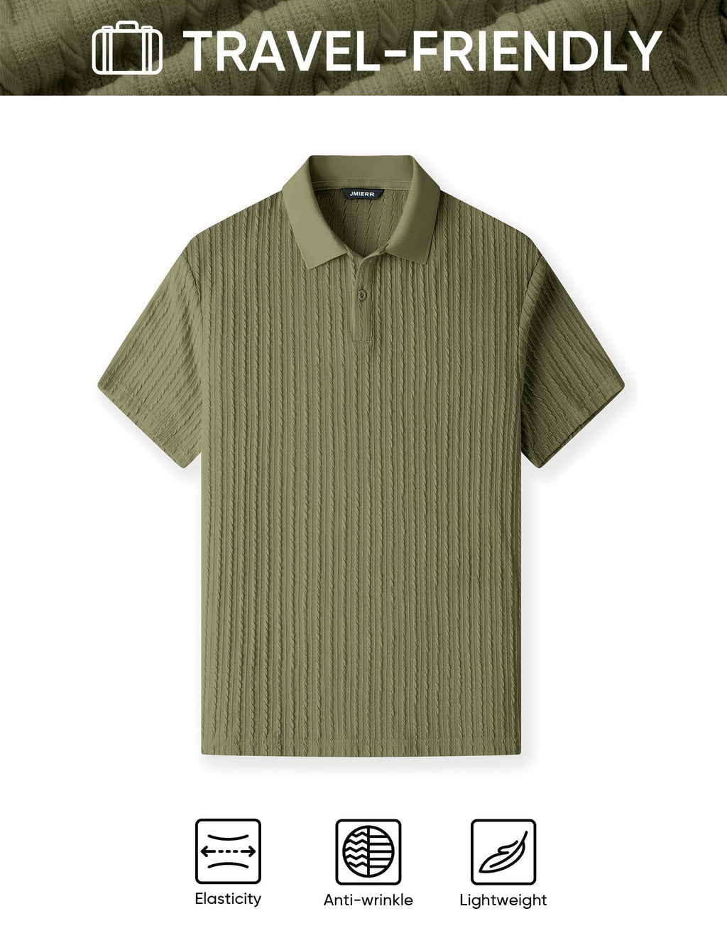 JMIERR Mens Polo Shirt Short Sleeve Casual Beach Green Button Up Vacation Spring Knit Shirt Texture, M