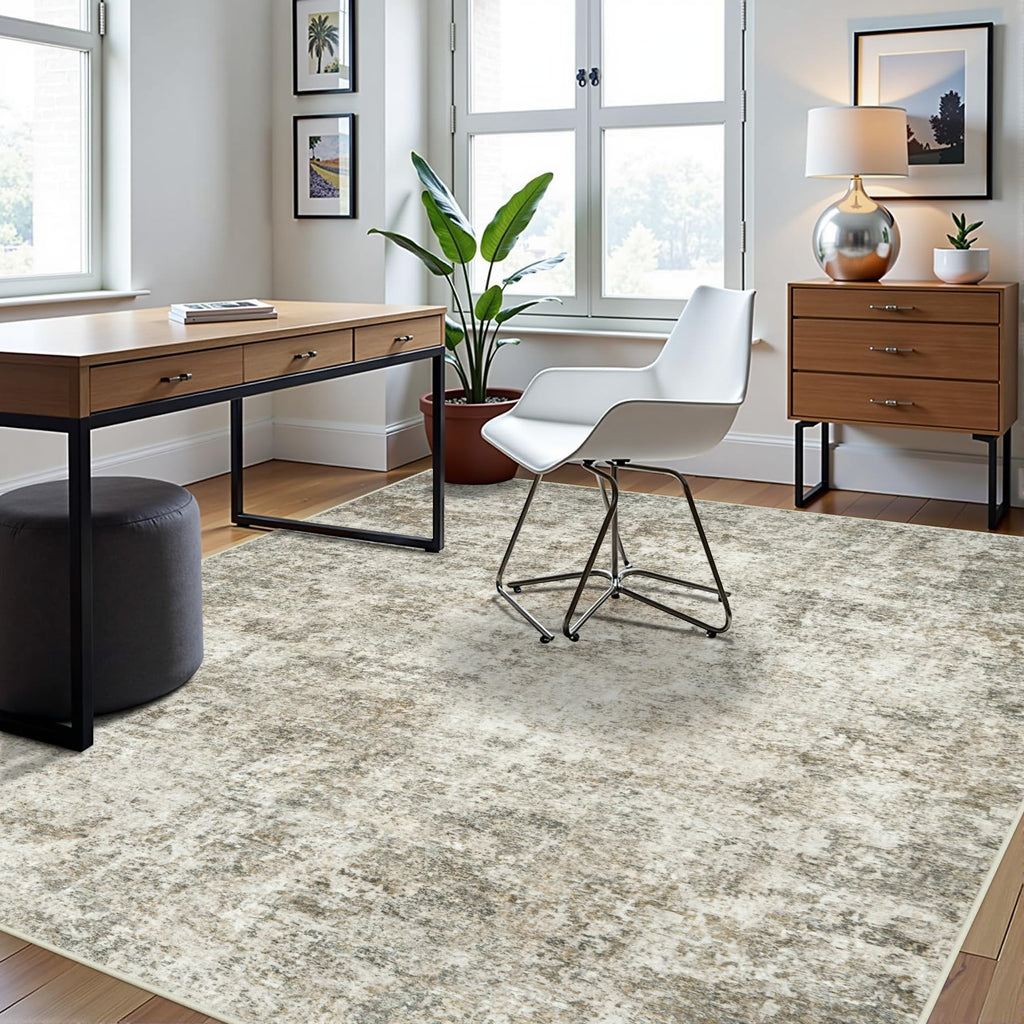 8x10 Area Rugs for Living Room Rug Washable: Abstract Large Rug for Dining Room Bedroom Carpet Non Slip 8 by 10 Indoor Modern Nursery Home Office Beige Brown
