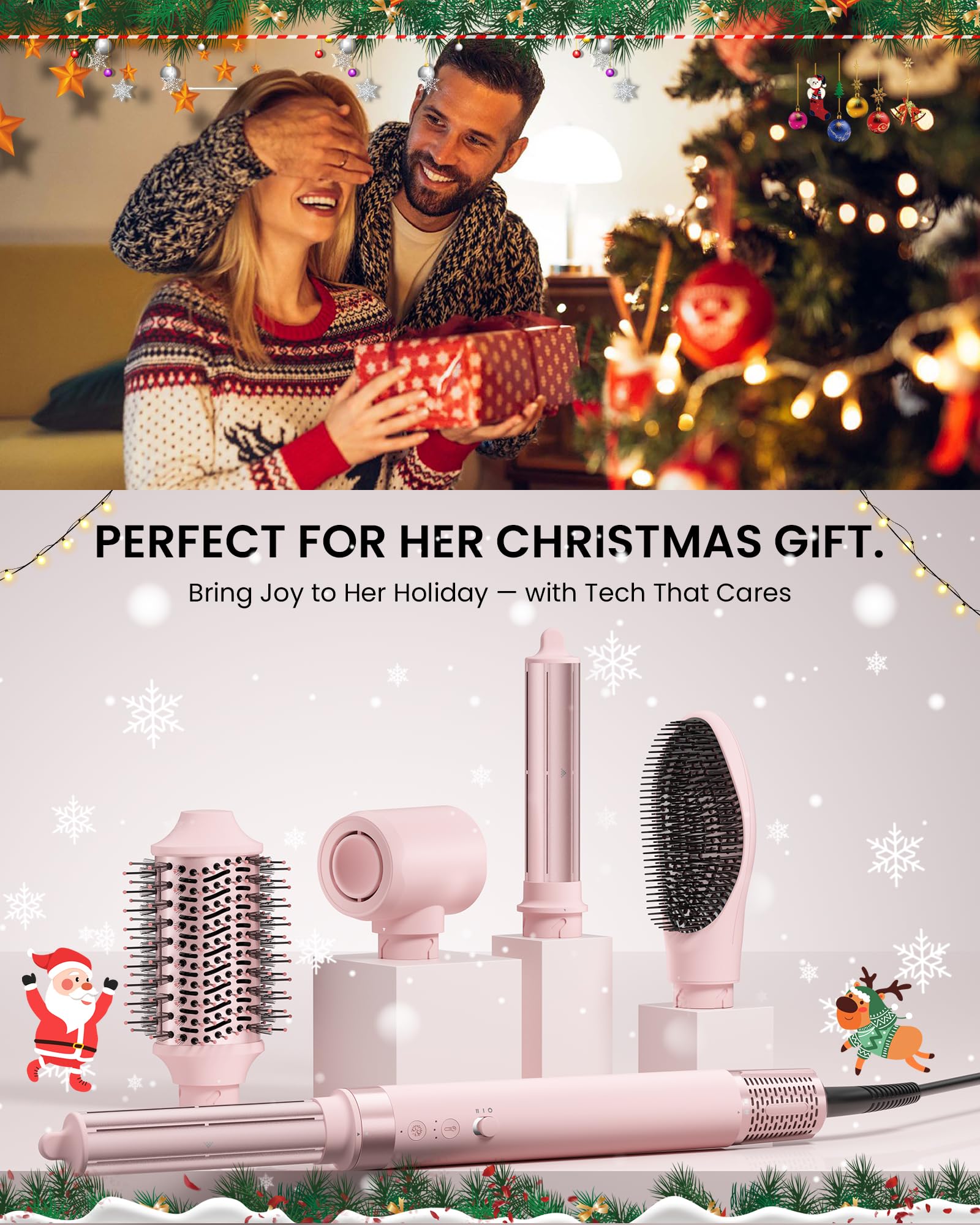 MESCOMB 5 in 1 Hot Air Styler Wrap - High-Speed Hair Dryer, Volumizing Brush with Auto Curlers, Fast Drying & Frizz-Free Styling Straightening, No Heat Damage, Includes Travel Bag, Gift for Women