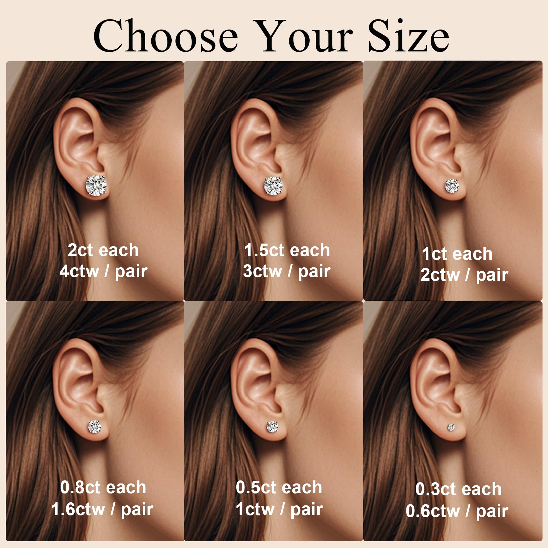 Moissanite Earrings for Women，Lab Greated Men Studs Sterling Silver Earring Plated 18k White Gold Hypoallergenic Jewelry (Silver, 2 CTW (1CT Each))