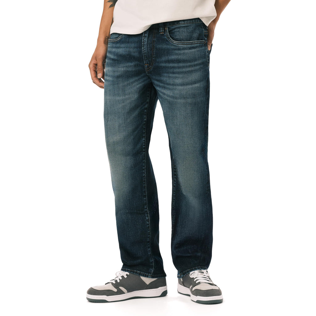 Buffalo David Bitton Men's Relaxed Straight Leg Driven Jean, Crinkled Mid Blue, 32W x 34L
