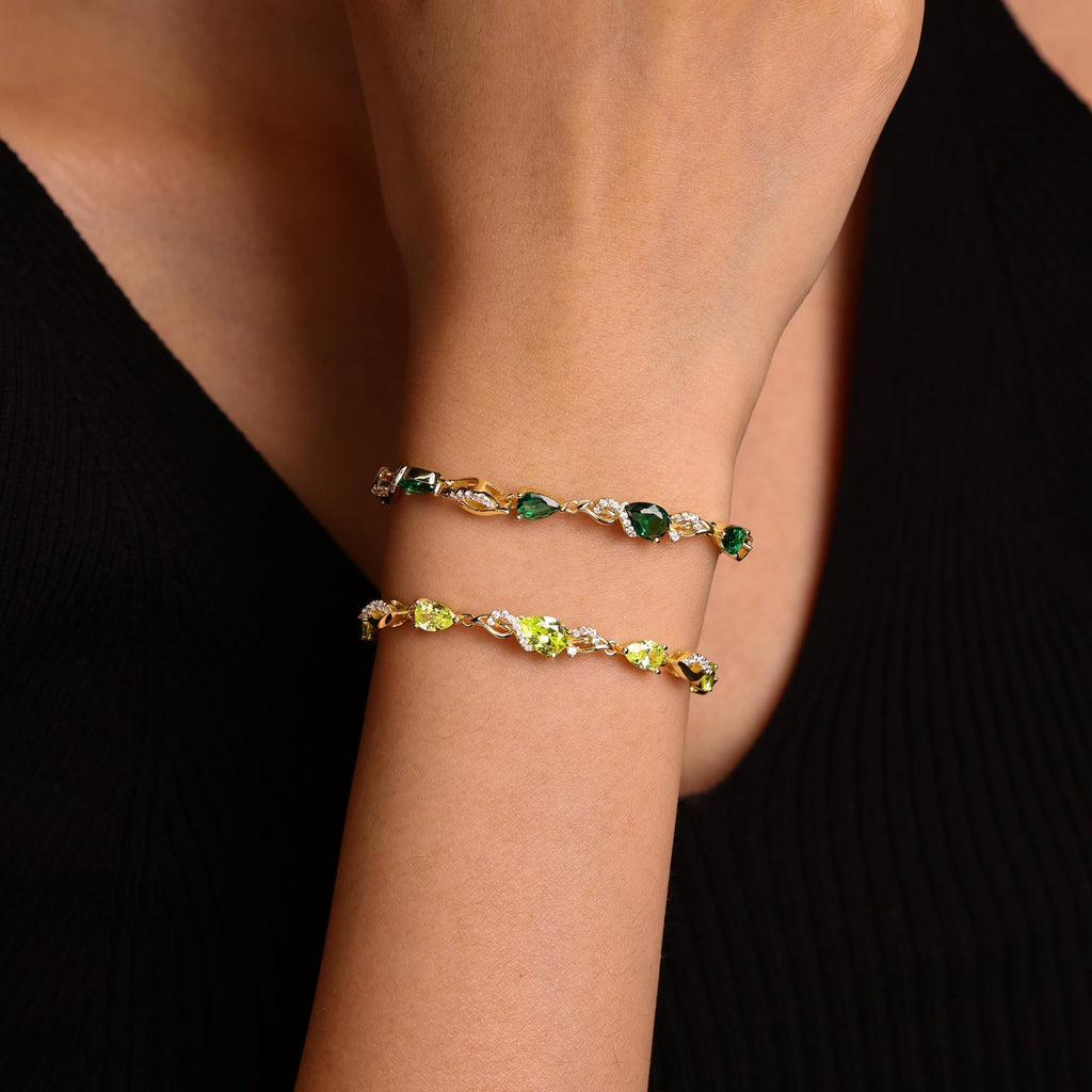 FANCIME May Birthstone Teardrop Emerald Tennis Bracelet for Women, 14K Gold Plated Sterling Silver Adjustable Slider Bracelet Fine Jewelry Anniversary Birthday Gifts for Women Mom Wife Her