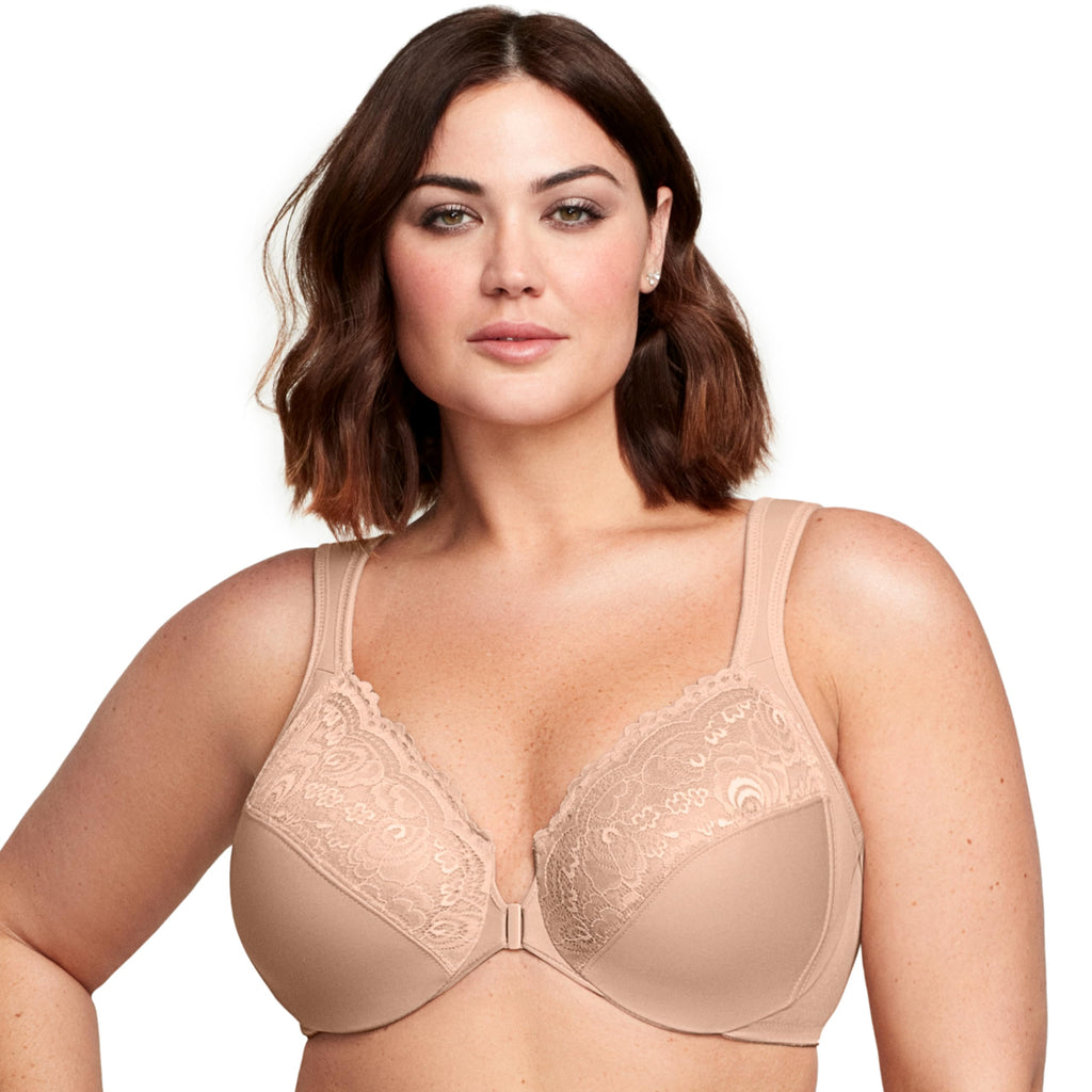 Glamorise Full Figure Plus Size Wonderwire Front-Closure Bra Underwire #1245 Café