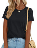 YUCOLEN T Shirts for Women Short Sleeve Crewneck Cotton Tops Summer UPF 50+ Casual Breathable Basic Tee Tshirt Black M