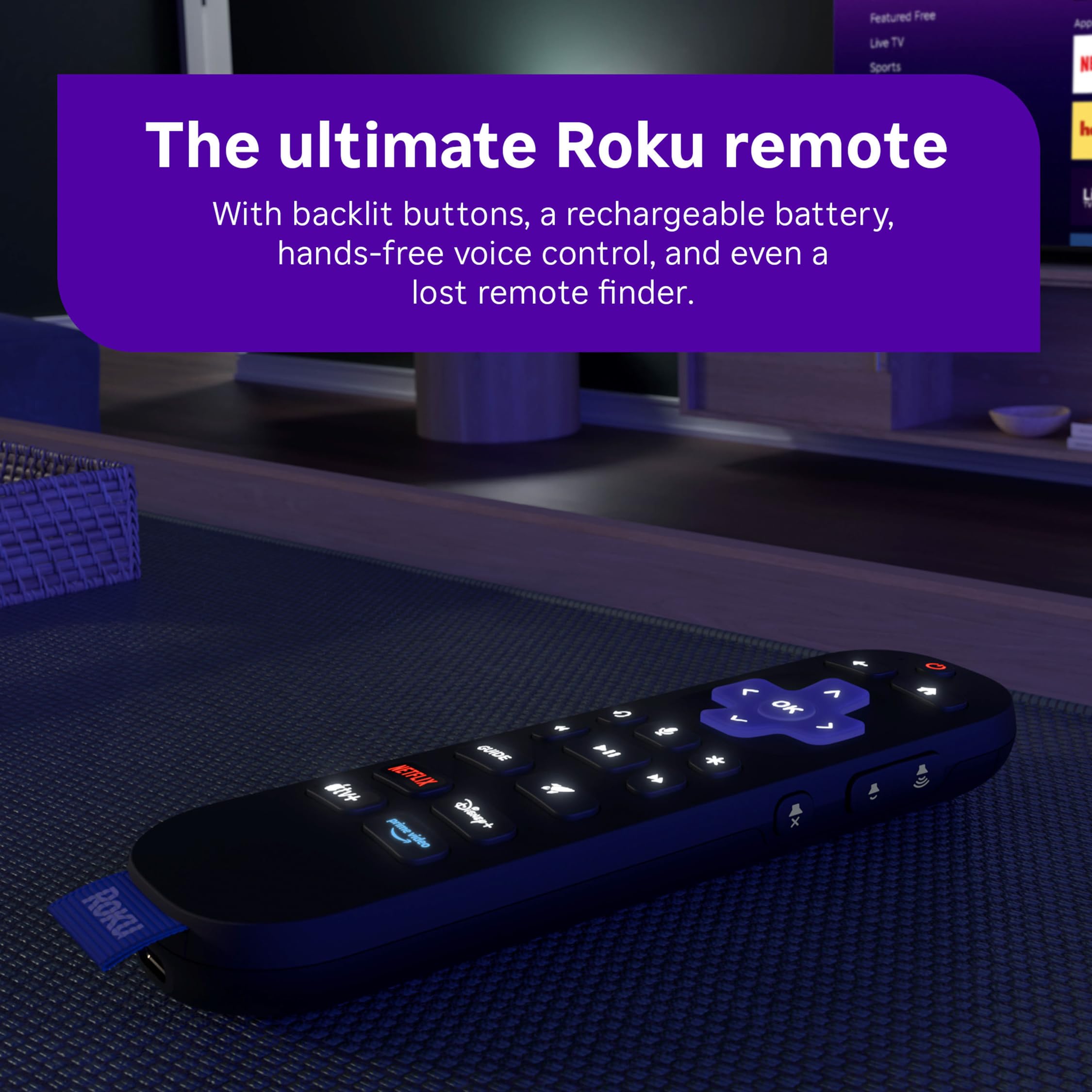 Roku Ultra - Ultimate Streaming Player - 4K Streaming Device for TV with HDR10+, Dolby Vision & Atmos - Bluetooth & Wi-Fi 6- Rechargeable Voice Remote Pro with Backlit Buttons - Free & Live TV