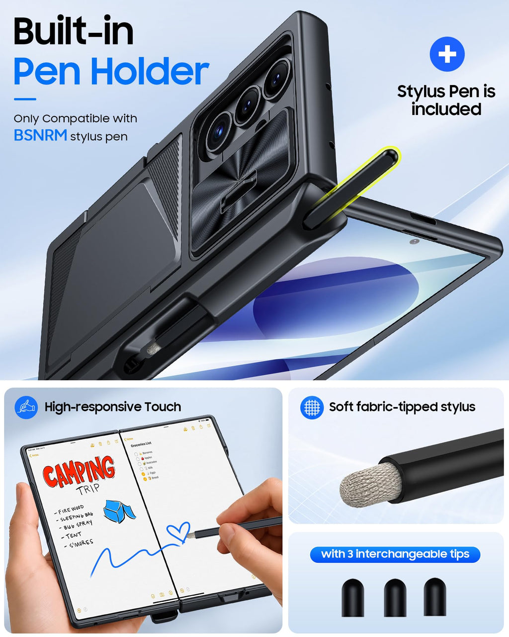 BSNRM for Samsung Galaxy Z Fold 8 Ultra Case Wallet, Screen Protector,S-Pen