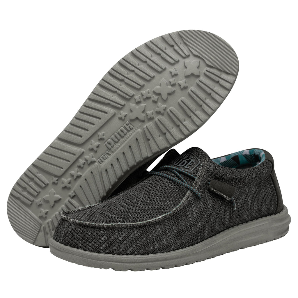 HEYDUDE Men's Wally Sox | Mens Shoes | Men's Lace Up Loafers | Comfortable & Light-Weight Charcoal