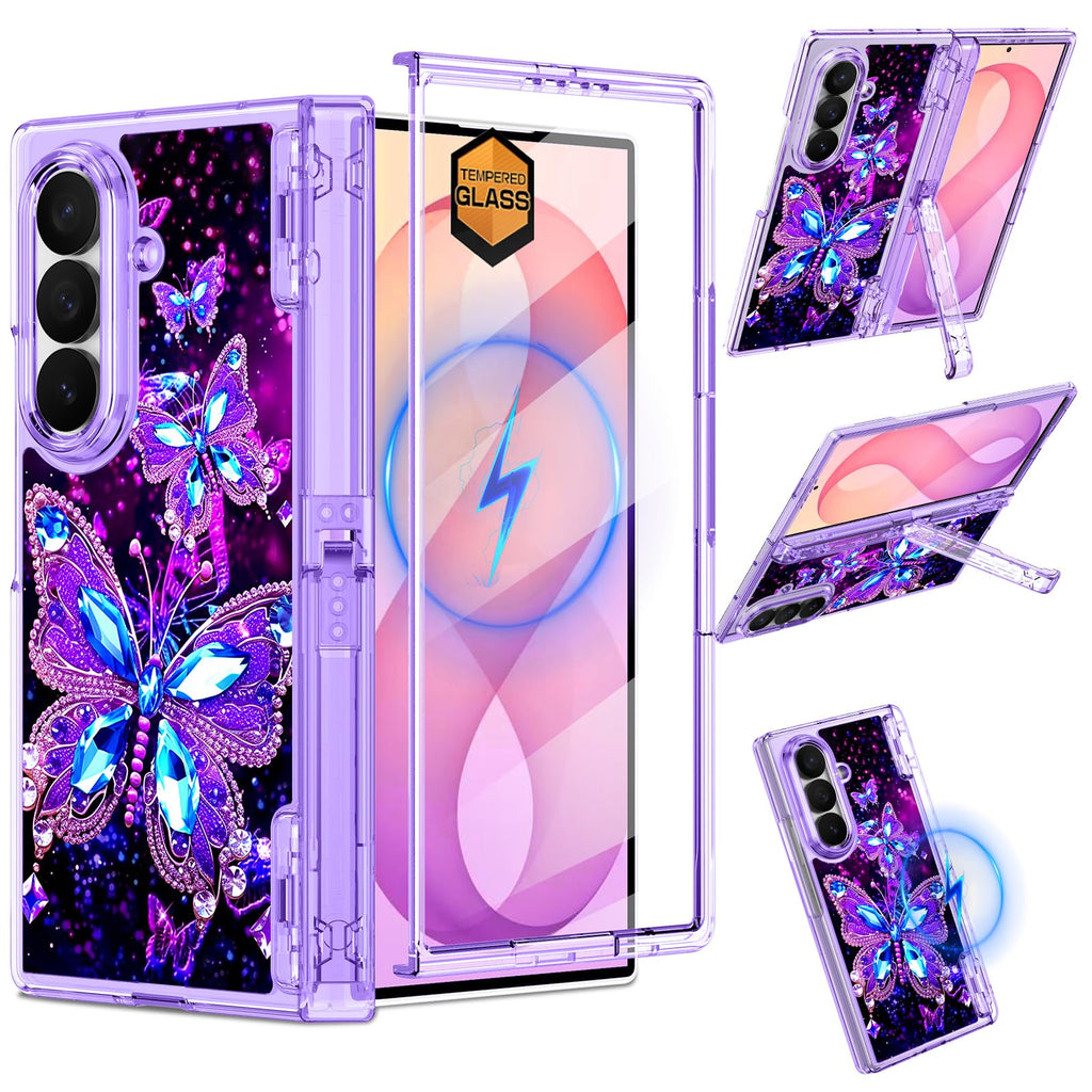 Miqala for Galaxy Z Fold 8 Ultra Case,[Glow in The Dark][Compatible with Magsafe][Hidden Stand][Built-in Screen Protector][Hinge Protection] Slim Case for Samsung Galaxy Z Fold 8 Ultra,Butterfly