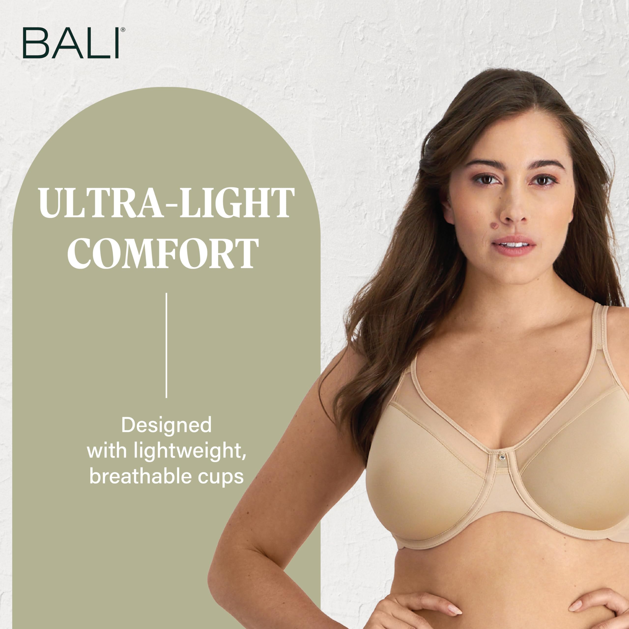 Bali Women's One Smooth U Ultra Light Illusion Neckline Underwire Bra, Nude,38C