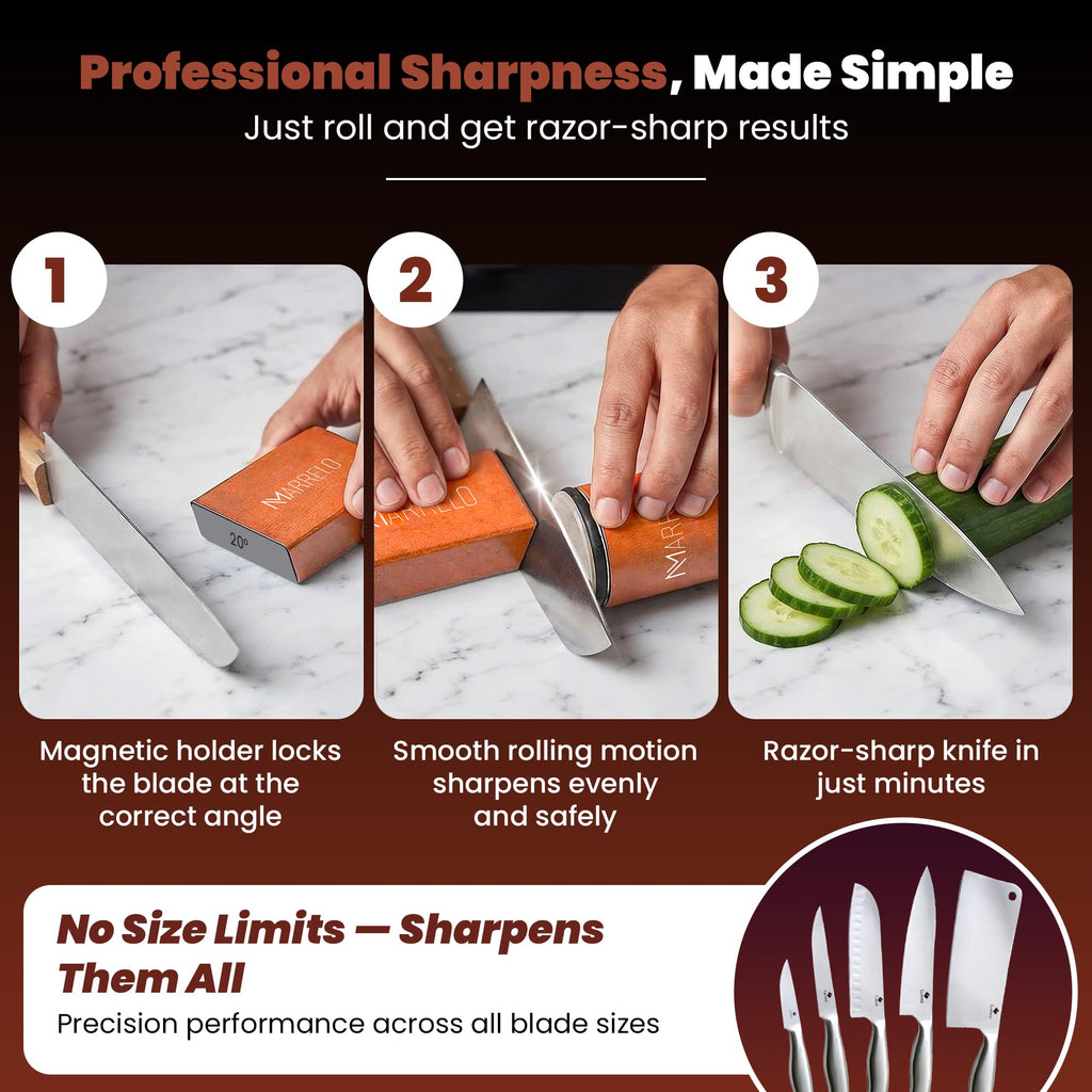 Rolling Knife Sharpener Kit, Diamond & Ceramic Roller Sharpener with 15°/20° Magnetic Angles for Kitchen, Chef, and Outdoor Knives, Professional Knife Sharpening Tool
