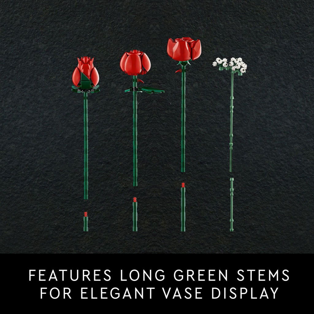 LEGO Botanicals Bouquet of Roses Artificial Flowers - Fake Red Roses Building Set for Adults, Ages 18+ - Gifts for Birthdays for Her - Home Decor for Table Display - 10328