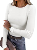 ANRABESS Women Long Sleeve Shirts Rib Knit Slim Fit Tops Basic Tee Spring Outfits Casual T-Shirt Underscrubs Layer Clothes White X-Large