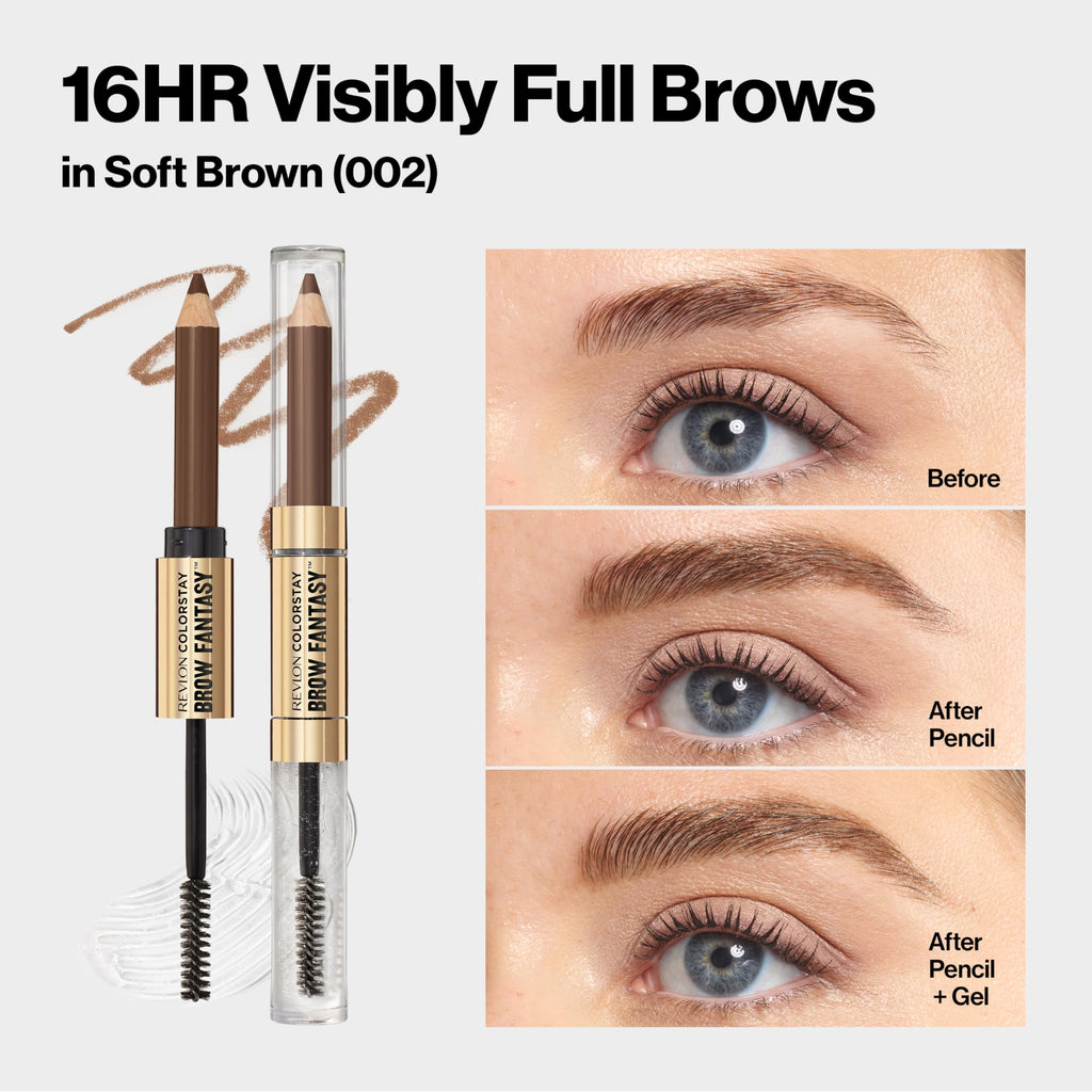 Revlon ColorStay Brow Fantasy, All In One Eyebrow Powder Pencil with Shaping Clear Gel, Gel Infused with Panthenol, Smudge-proof, 16HR Visibly Full Brows, 002 Soft Brown