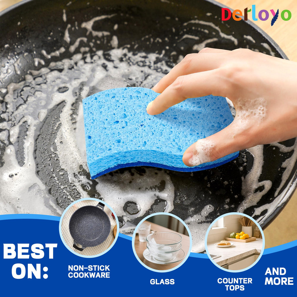 12 Count Non-Scratch Dish Sponges Kitchen, Long Lasting Cleaning Sponges for Dishes,Dual Sided Kitchen Sponges, Cleans Fast Without Scratching, Easy to Dry and Reusable-Blue