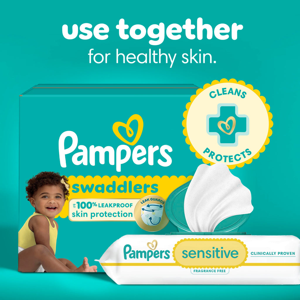Pampers Sensitive Baby Wipes, Water Based, Hypoallergenic and Unscented, 1 Flip-Top (56 Wipes Total)