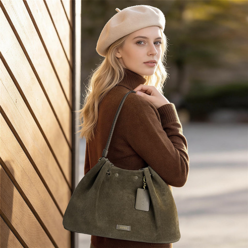 Airlex Hobo Bags for Women Genuine Full Grain Leather Quiet Luxury Crossbody Purse Premium Large Chic Shoulder Handbags with Detachable Inner Pouch Sustainable Ladies Work Travel Bag(Grey)