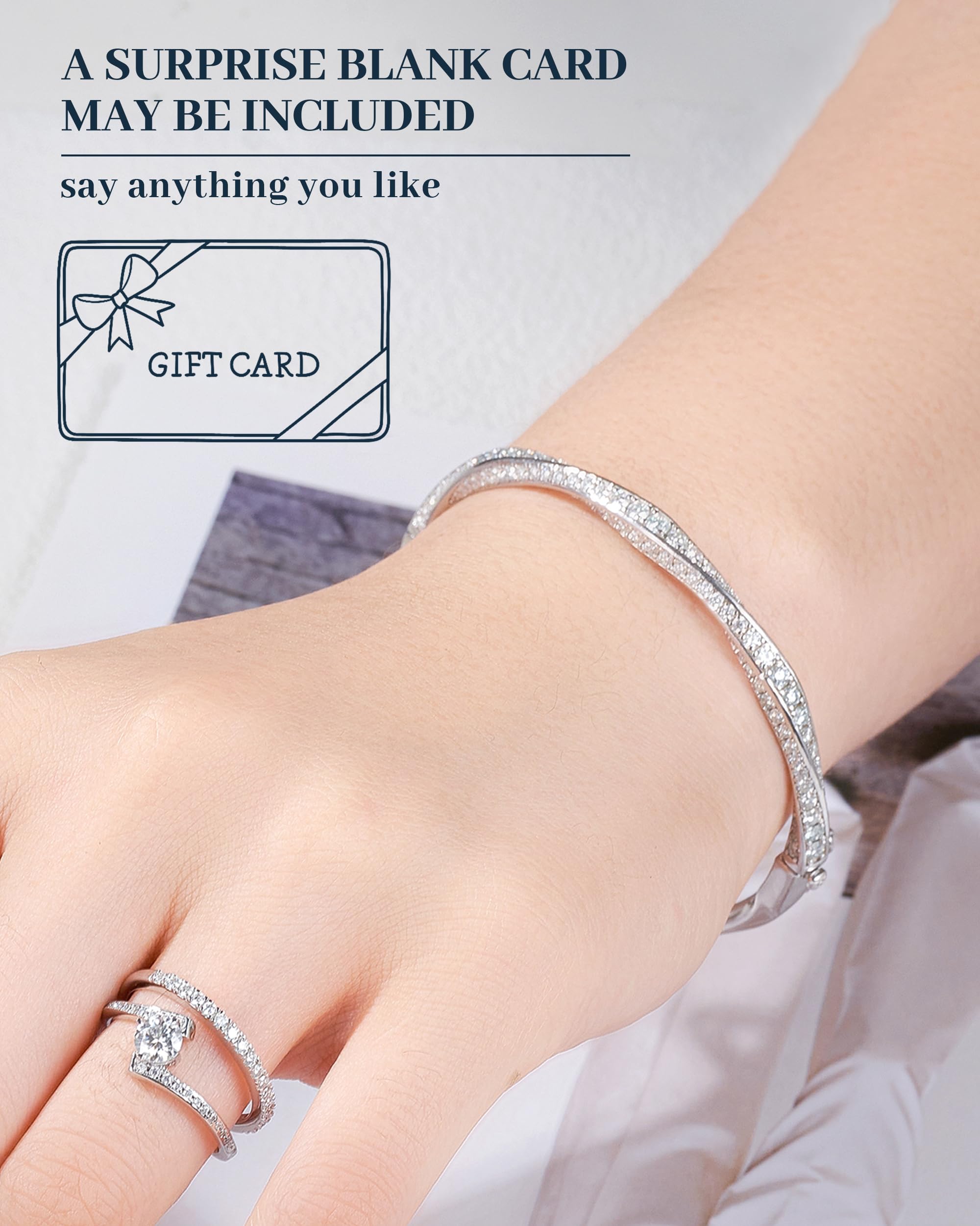 Lab-Grown Moissanite Bangle Bracelets for Women, 2.5/4.4/5.4CT Luxury Anniversary Wedding Bridal Gift for Wife 18K White Gold Plated S925 Sterling Silver Birthday Jewelry, Ladie Bangle Tennis Bracelt ﻿