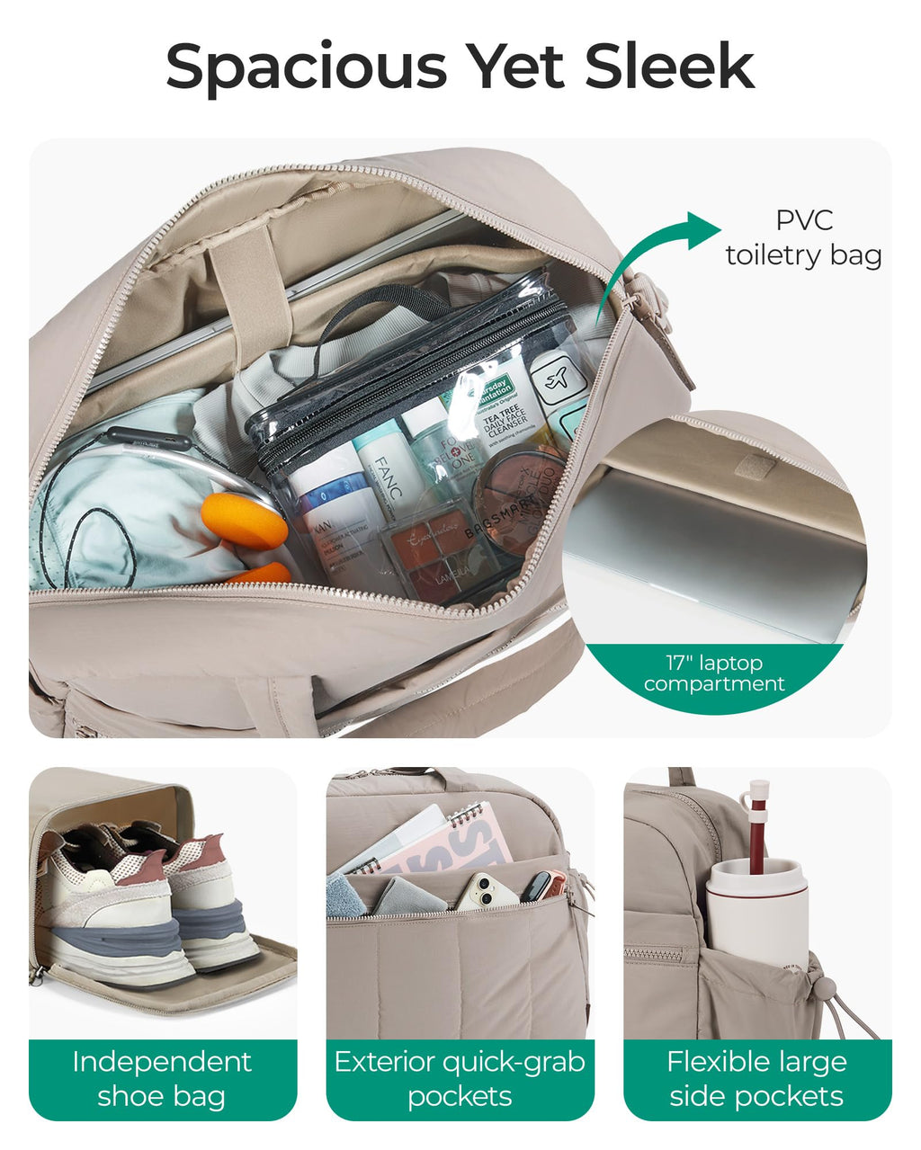 BAGSMART Gym Bag for Women, Duffle Bag for Travel with Wet Pocket, Lightweight Carry on Weekender Duffel, Water Resistant