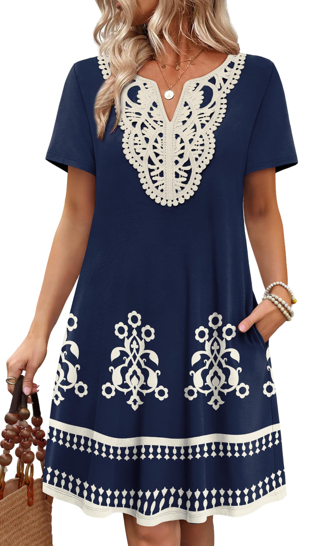 Womens Summer Dresses Casual Midi Dress Beach Vacation Outfits Wedding Guest Floral Dress Lace Spring Clothes Hawaiian Elegant Classy Cute Cruise Outfits for Women Resort Wear L