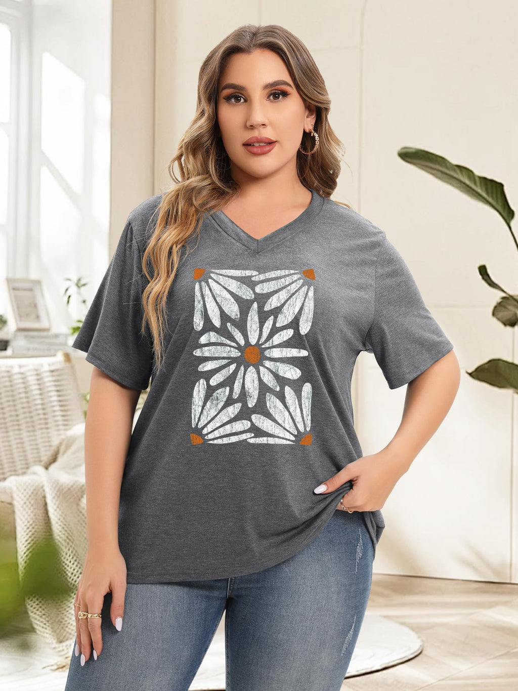 Womens Plus Size Top Oversized Tshirts Graphic Short Sleeve Summer Tops