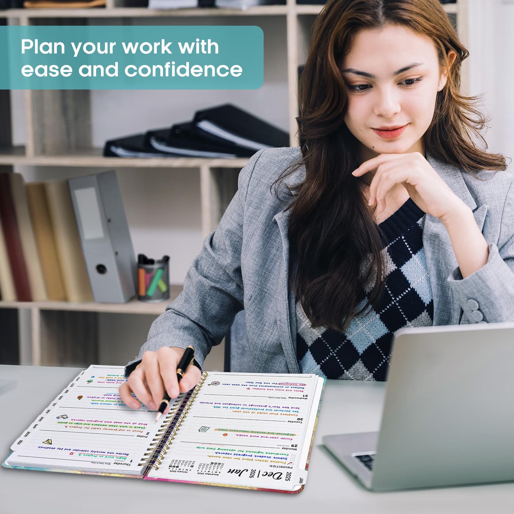 2026 Planner, Weekly and Monthly Calendar Planner Book, January 2026 - December 2026, Hardcover Spiral Planner with Monthly Tabs, Notes Pages, Perfect for Women & Men, A5 (6.4" x 8.5") - Gold