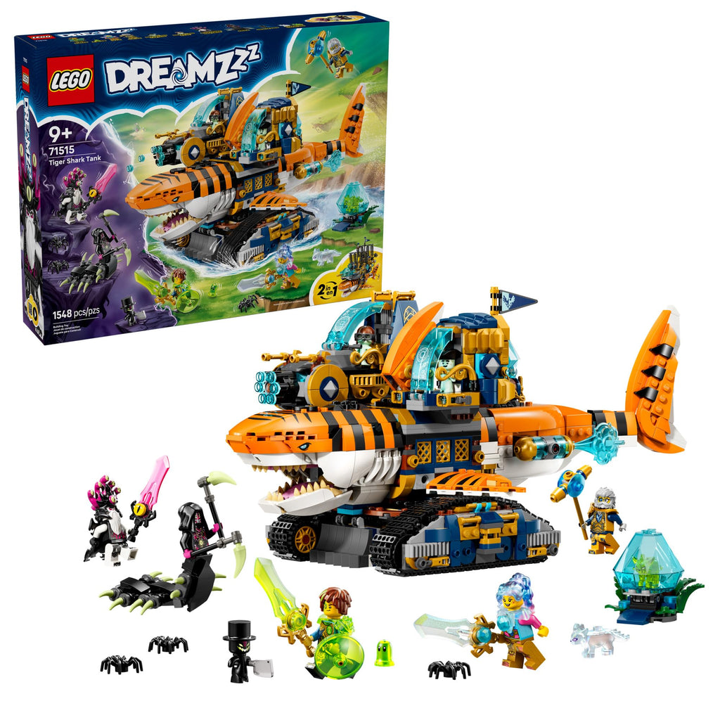 LEGO DREAMZzz Tiger Shark Tank Building Toy for Boys & Girls - Ages 9+ - Pretend Play Set for Kids, Ages 9+, W/2 Build Options - Includes 5 Minifigures - Gift Idea for Birthdays - 71515