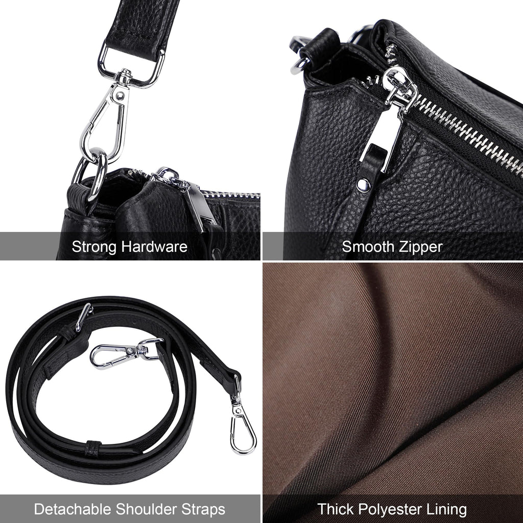 Over Earth Genuine Leather Small Hobo Crossbody Bags for Women Shoulder Purses and Handbags(O189E Black)
