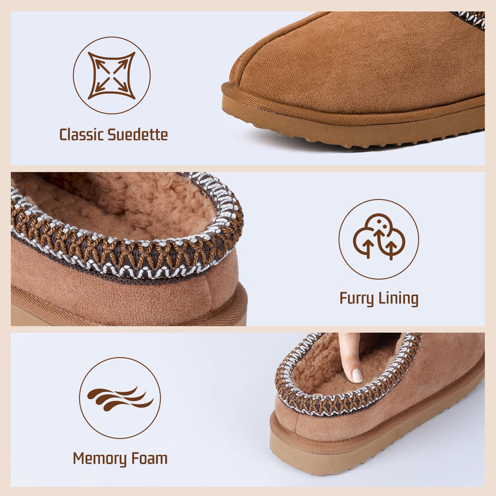 Gdazzio Women's Slippers Fuzzy Cozy Short Ankle Shoes Indoor and Outdoor Mules Furry Warm House Slippers for Woman Cute Fluffy Clogs Chestnut