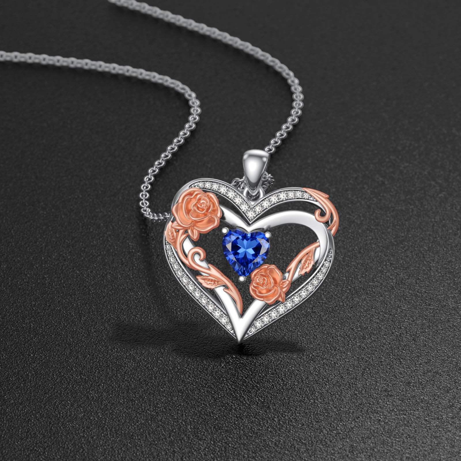 OKROKTOT Sapphire Necklace for Women Heart-Shaped September Birthstone Pendant Sapphire Jewelry Birthday Anniversary Christmas Mother's Day Jewelry Gift for Mom Wife Sister Daughter Girlfriend Her