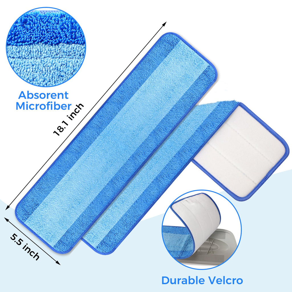 wlich 12-Pack Microfiber Cleaning Pads, 18-Inch Microfiber Mop Pads Compatible with Bona Mop, Washable and Reusable Mop Pad Refills for Hardwood Tile Laminate Floors