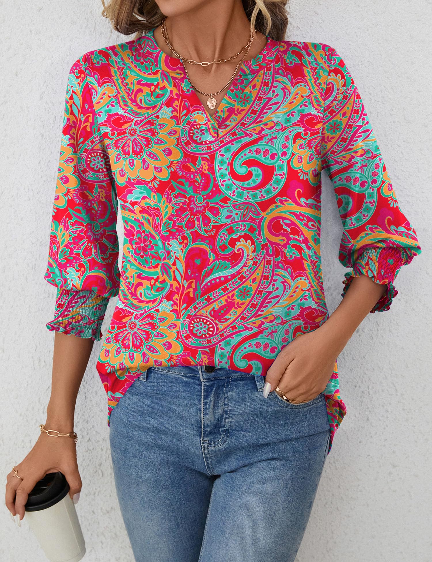 LOMON Women's 2026 Fashion Tops 3/4 Length Sleeve Business Casual Blouses Summer Tees Shirts