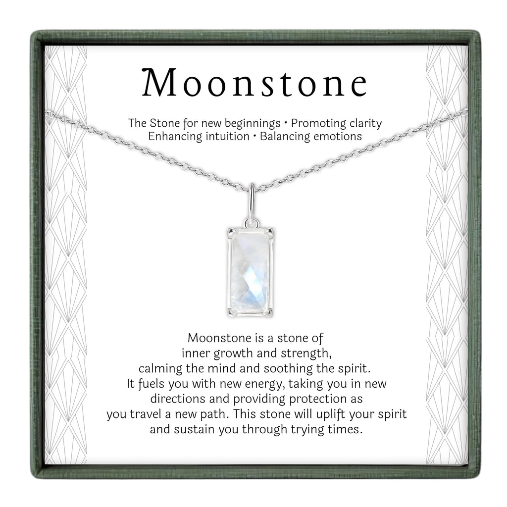 HOPE LOVE SHINE New Beginnings Rainbow Moonstone Sterling Silver Necklace for Women - Meaningful Jewelry Gifts for Her