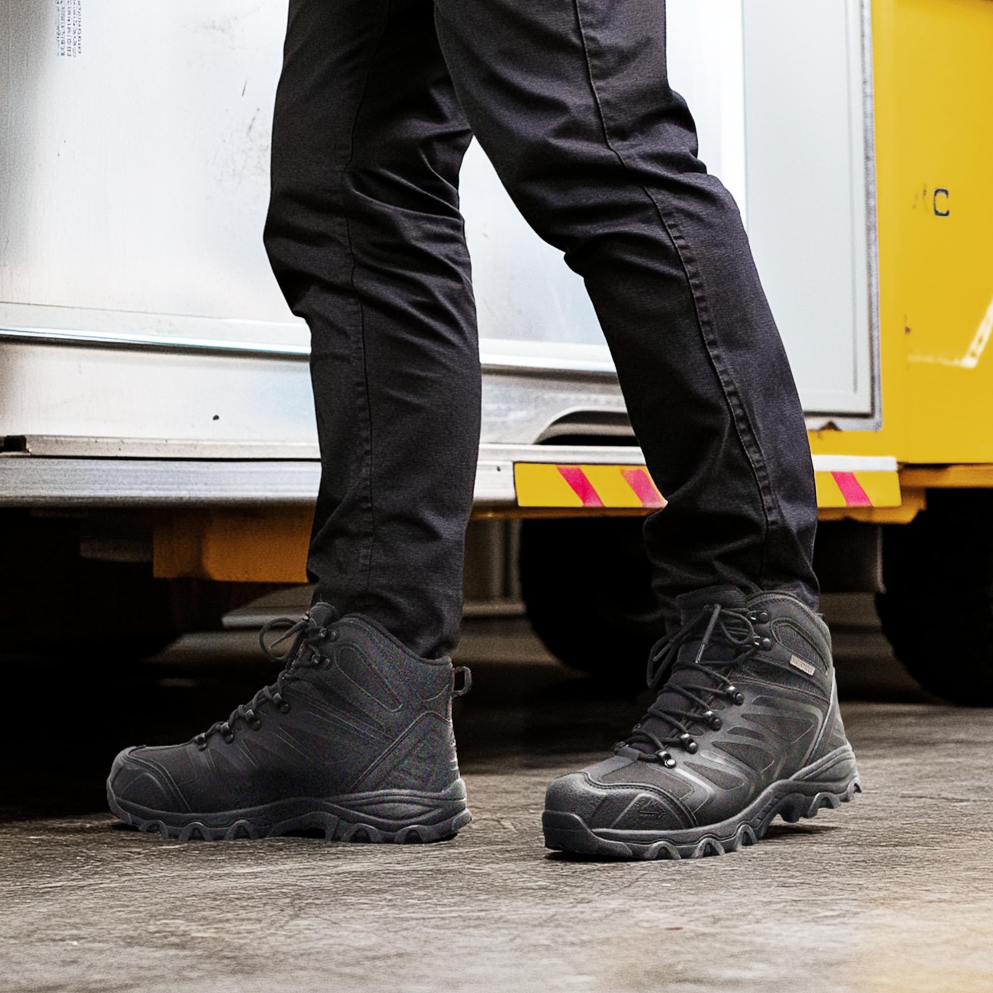 NORTIV 8 Waterproof Work Boots for Men Steel Toe Safety Construction Boots ARMADILLO-STL,Size 11,All Black,160448_M-STEEL