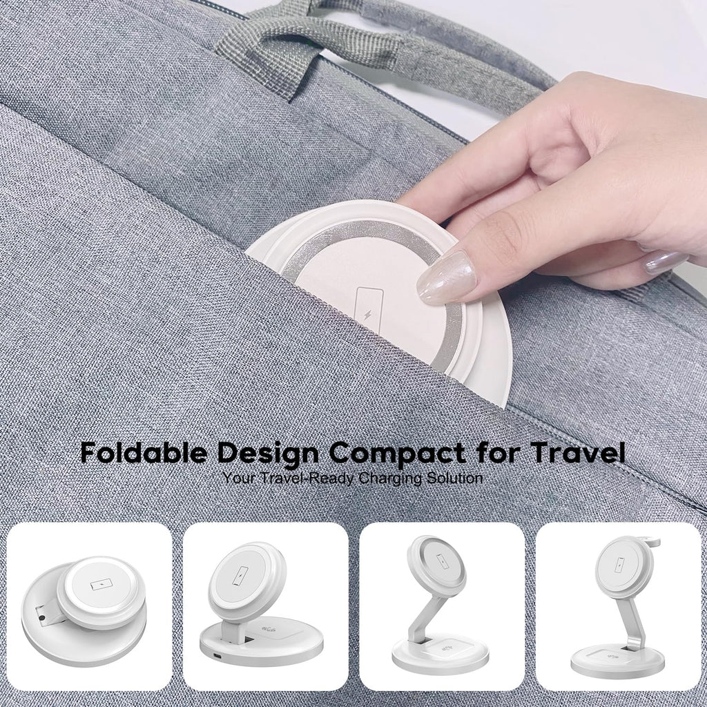 Charging Station for Apple Magnetic Wireless iPhone Mag-Safe Charger,15W 3in1 Foldable Wireless Dock Fast MagSafe Charger Stand for iPhone 17 Pro Max/16 Plus/16 ProMax/15/14/13,Apple Watch,AirPods Pro